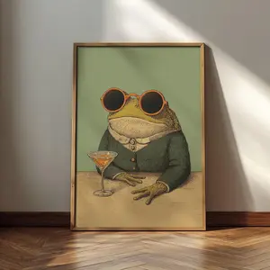 Sale, Frog with Cocktail Poster Whimsical Animal Print