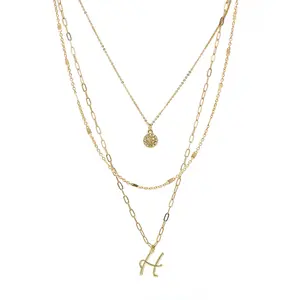 Bauble Sky Triple Layered Script Initial Charm Necklace - Elegant Design with Multiple Layered Charms