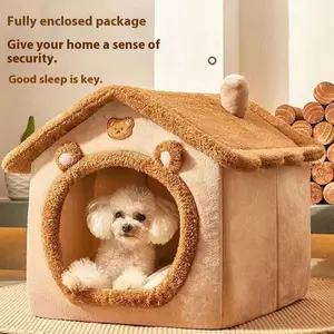 Cozy House-Shaped Pet Bed - Warm & Washable Haven for Small Dogs and Cats Ideal for Teddy Breeds All-Year Comfort Fully Enclosed Security Package Detachable plush