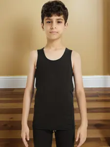 Boys' Summer Knitted Breathable Sleeveless Vest, Casual Cool Comfortable High Elasticity Underwear, Home Base Layer, Plain Pattern, Breathable & Soft