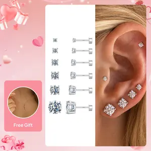 Turandoss CZ Flat Back Earrings Set for Sensitive Ears Sleep Friendly Studs Cartilage Jewelry Buy 1 Get 1 Free Cross Necklace Only 299 Available