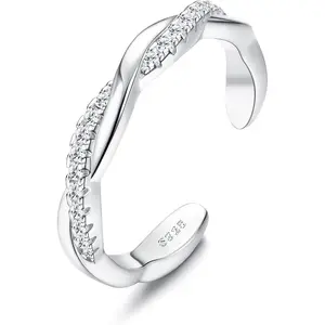 Sanfenly 925 Sterling Silver Toe Rings for Women Adjustable 14K White Gold Plated Flower Cz Snake Twist Opal Band Rings Summer Beach Open Toe Rings Foot Jewelry