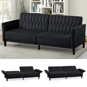 ACMEASE 77" Velvet Sofa Bed w/Adjustable Back, Sleeper Couch w/Adjustable Amrests, Recliner Couch w/Nailhead & Tufted Design For Living Room