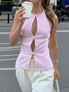 Women's Solid Color Bow Decor Cami Top, Fashion Casual Sleeveless Top for Daily Outdoor Wear, Women Top Clothes for Summer, Camisole Tops