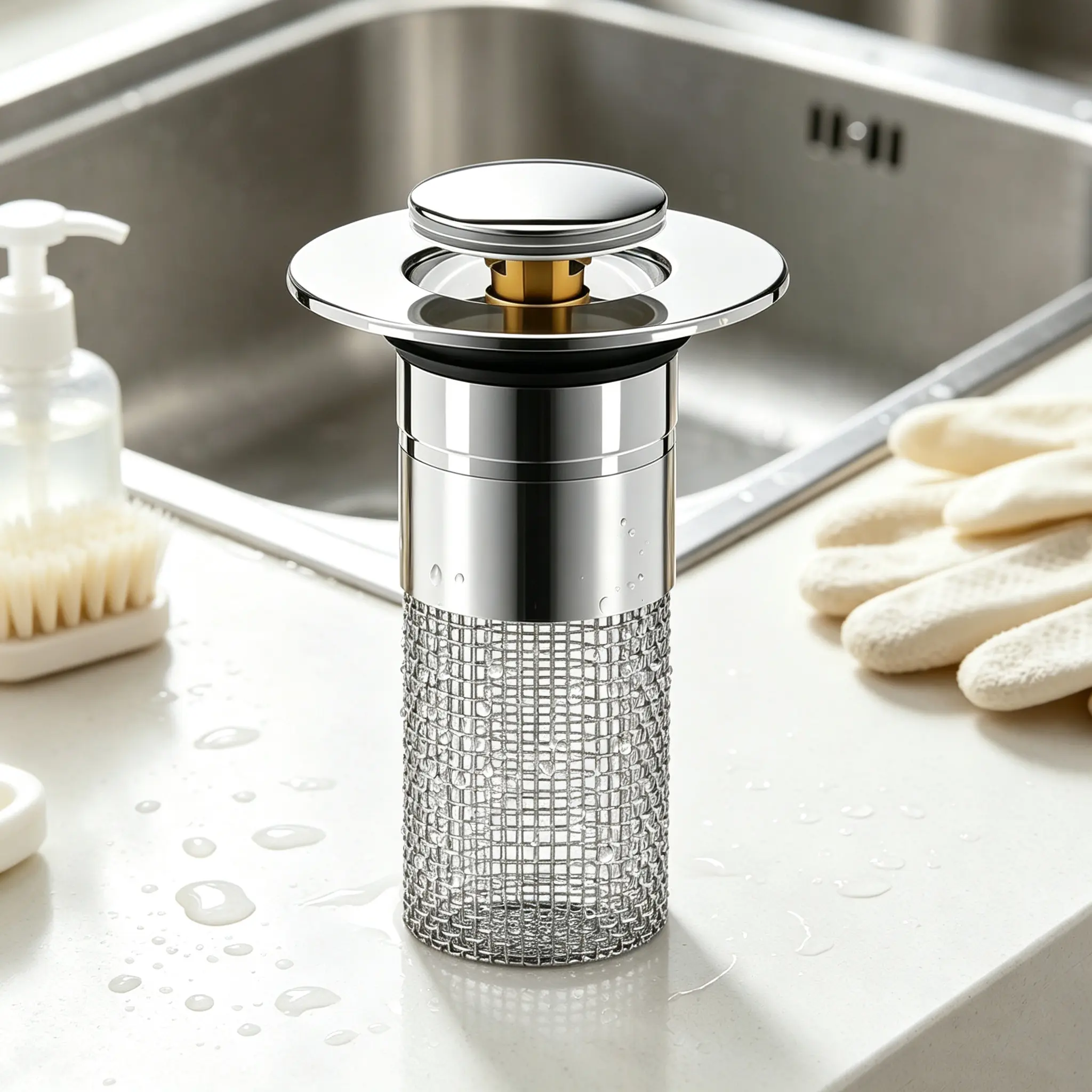 "Stainless Steel Modern Anti-Odor Bathroom Sink Stopper with Bouncing Core & Brass Pop-Up Drain Plug for Bathtub Home Goods ，universal bathtub drain stopper，bathroom sink strainer"
