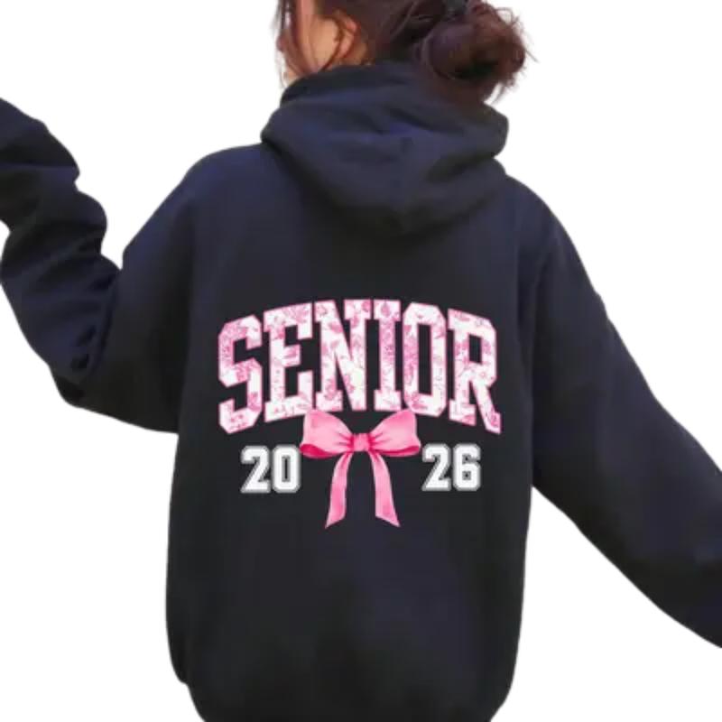 Senior 2026 Pink Bow Hoodie – Back Print High School Student Apparel, Cute Graduation Hoodie, Cozy School Year Outfit for Girls