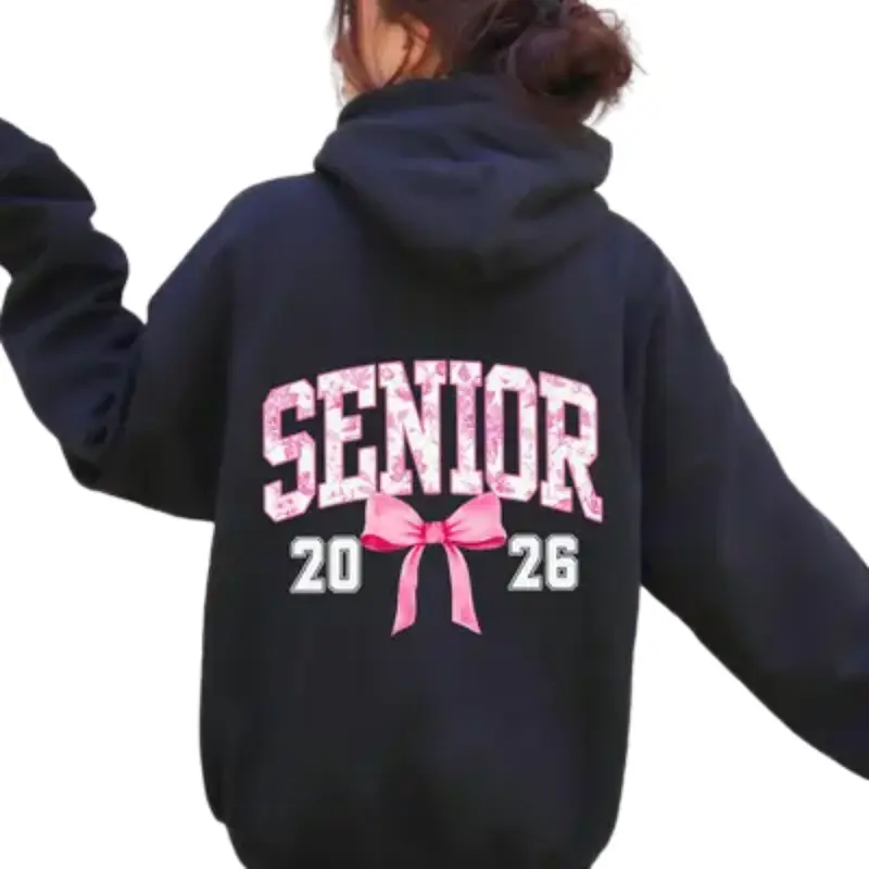 Senior 2026 Pink Bow Hoodie – Back Print High School Student Apparel, Cute Graduation Hoodie, Cozy School Year Outfit for Girls