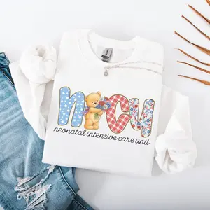 NICU Nurse 4th of July Sweater, Neonatal Intensive Care Unit Sweatshirt, Patriotic Baby Nurse Gift, Floral July 4th Neonatal ICU Crewneck