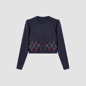 Cider [size 2-10] Knit Round Neckline Floral Embroidery Cardigan SwimWeek