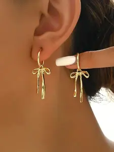 Fashion Creative Bow Fringe Earrings, Simple Design Women Daily Commute Versatile Party Vacation Earrings, Stylish Ear Accessories, Lightweight Earring, Trendy Jewelry