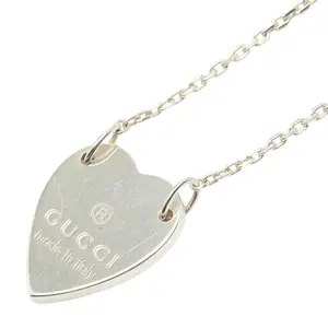 Pre-owned GUCCI Sterling Silver 925 (Ag925) Small Leather Goods Trademark Heart Silver Necklace