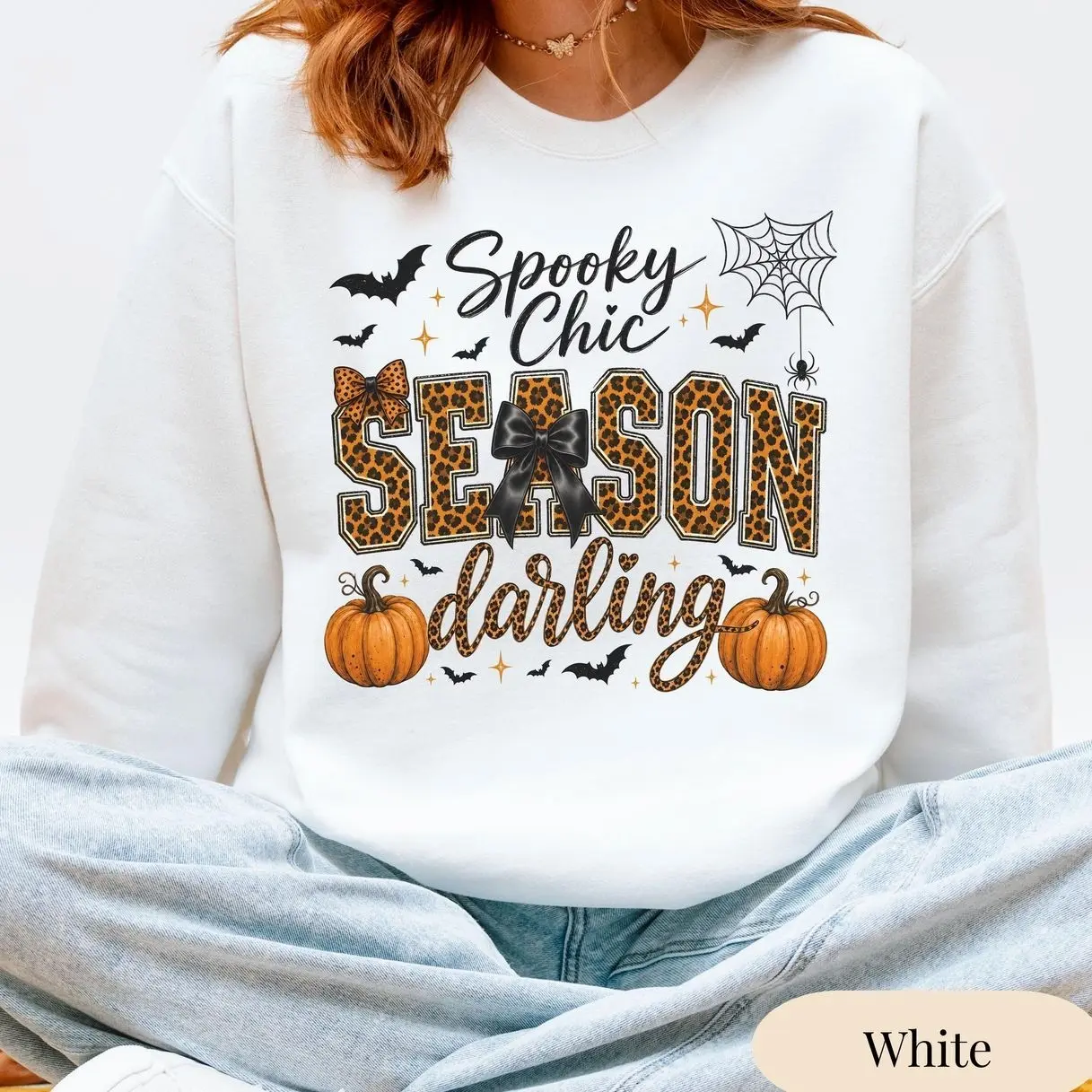 Spooky Chic Leopard Halloween Sweatshirt, Cozy Pumpkin Fall Crewneck Pullover, Spooky Season Graphic Jumper, Cute Cheetah Print Autumn Apparel, Witchy Halloween Party Clothes, Fall Aesthetic Oversized Outfit, Trendy Halloween Gift for Women