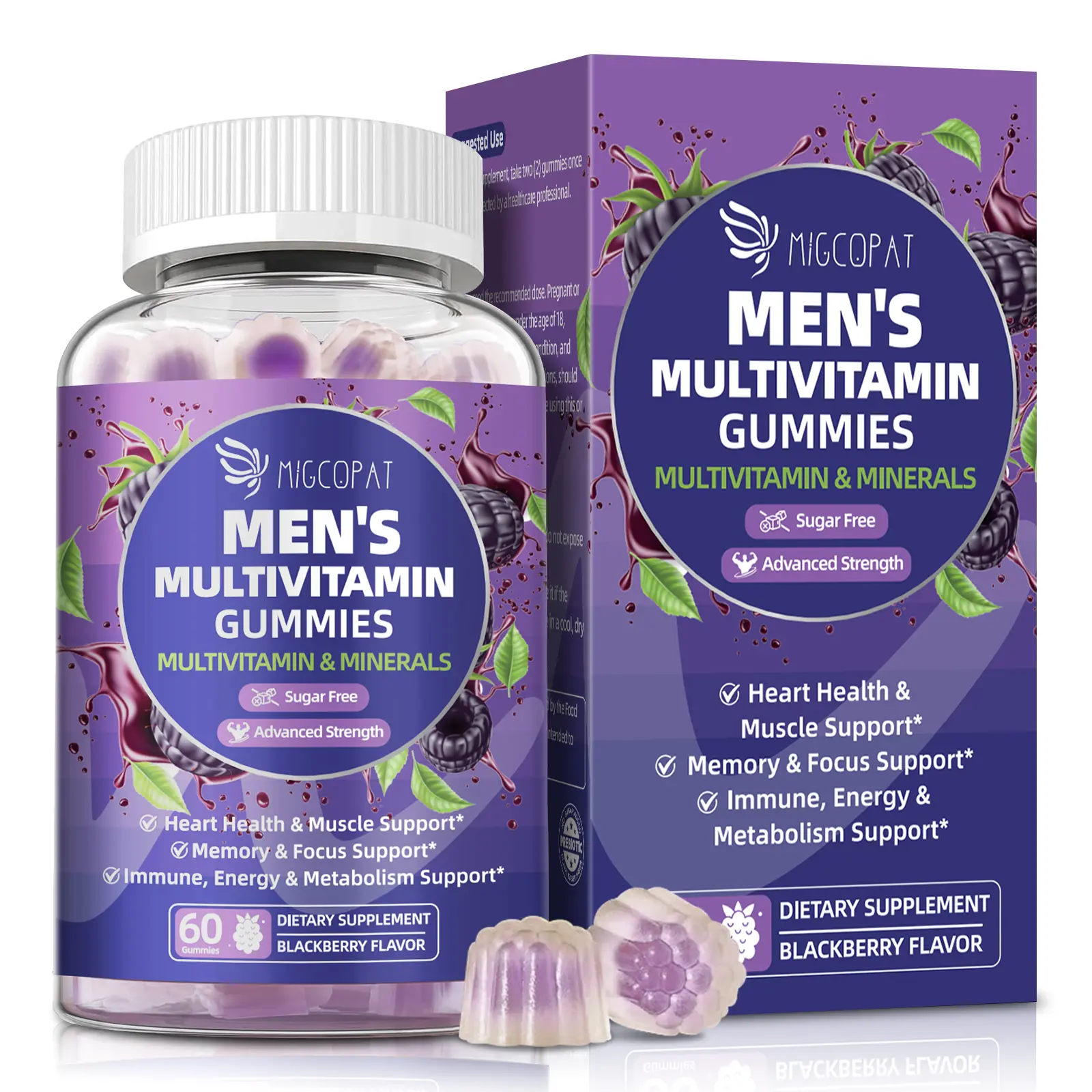 Mens Multivitamins Gummies w/Omega-3, Probiotics, Inositol, Folate, Biotin, Zinc, Vitamins A, C, D, E, B, - Support Heart, Brain, Muscle, Energy, Sugar-Free, Blackberry Flavor Male Performance Support Supplement Fitness Healthcare #SummerVibes