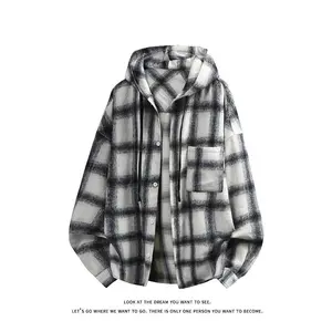 Plaid Hooded Shirt For Couples Flannel Cardigan Retro Casual Versatile Hoodie Jacket with Stylish Plaid Design