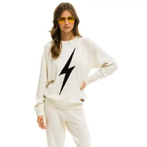 UNISEX BOLT CASHMERE LIGHT SWEATER - VINTAGE WHITE // BLACK BOLT