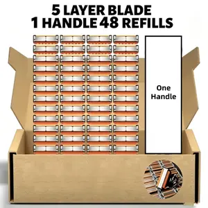 Unscented Men's Razor Set: 48-Blade Refill Kit & Non-Slip Handle - Safe & Smooth Shave for All Skin Types - Perfect Birthday Gift, Summer Vibes