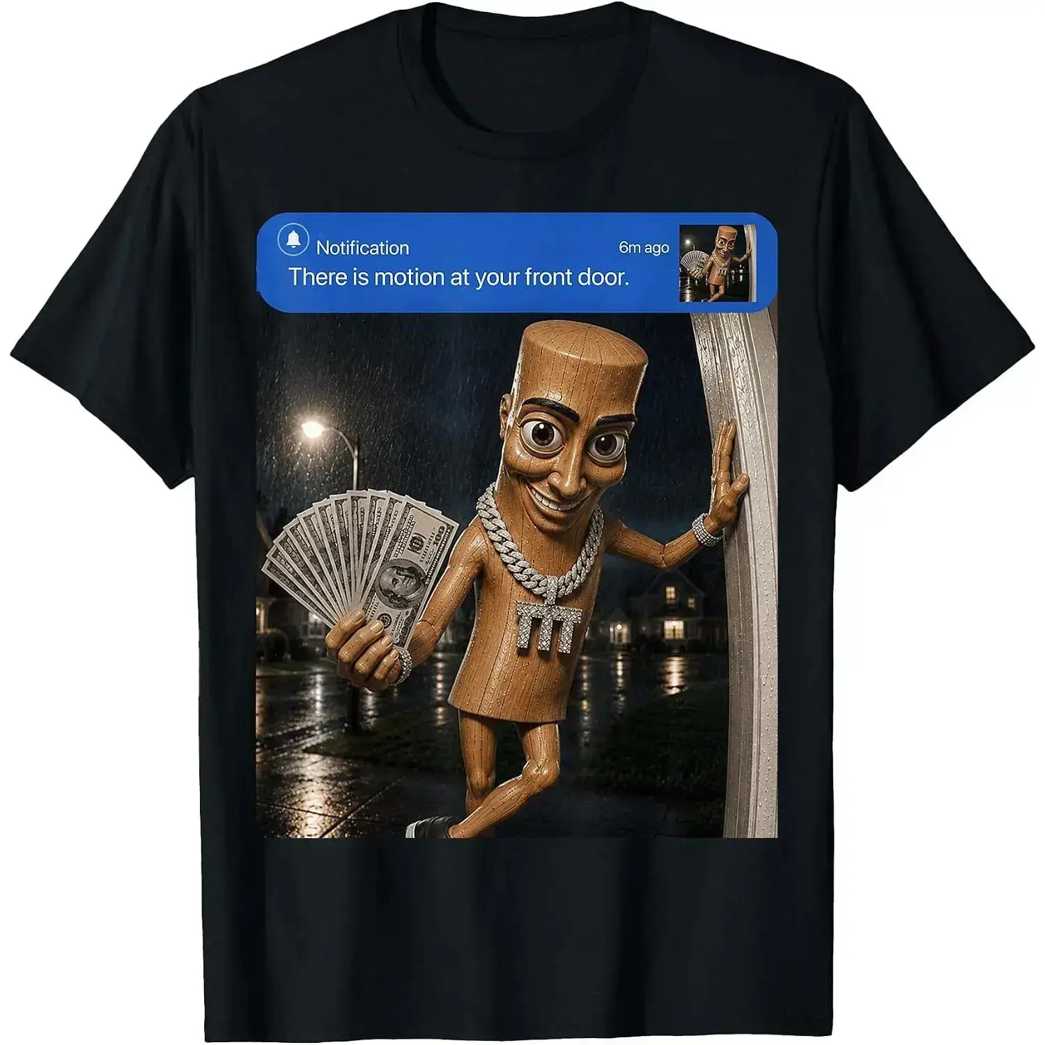 Tung Sahur There Is Motion At Your Front Door Unisex T-Shirt, Funny Viral Doorbell Notification Meme Graphic Tee, Soft Cotton Crew Neck Novelty Casual Streetwear Top