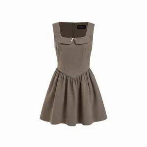Cider Jacquard Square Neck Houndstooth Bowknot Flared Mini Dress Dealsforyou
