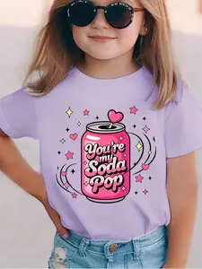 Girls' Fashion T-Shirt, New Short Sleeve K-Pop Style My Little Soda Pop Cartoon Print, Polyester, Spring/Summer, Comfortable and Breathable
