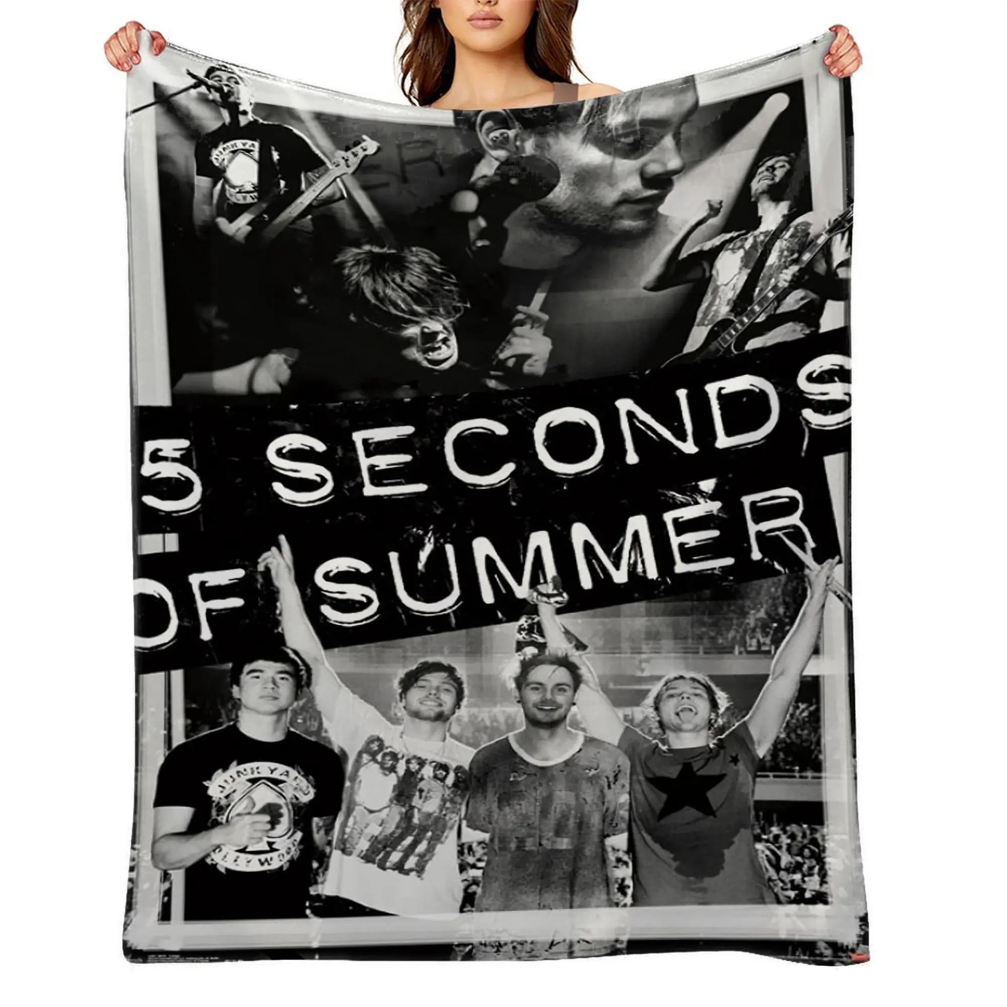 5-Seconds-of-Summer-Flannel Throw Blanket for Girls Boys- Ultra Soft, Anti-Shrink & Wrinkle-Resistant ,Quick-Dry, Machine Washable Cozy Throw ,Perfect Gift for Kids Adults A-100