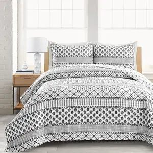 Lush Decor Monique Stripe 3 Piece Quilt Set with Black and Gray Patterns, Includes Pillows and Blanket Lush Decor Monique Stripe 3 Piece Quilt Set with Black and Gray Patterns, Includes Pillows and Blanket