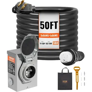 VEVOR 50 Amp Generator Cord and Power Inlet Box, 30FT, 125V/250V STW 6/3+ 8/1 AWG Extension Power Cord, NEMA 14 - 50P to SS2 - 50R, Twist Lock Connector, Inlet Box Kit, for Generator to House, ETL ListedVEVOR Super Brand Day