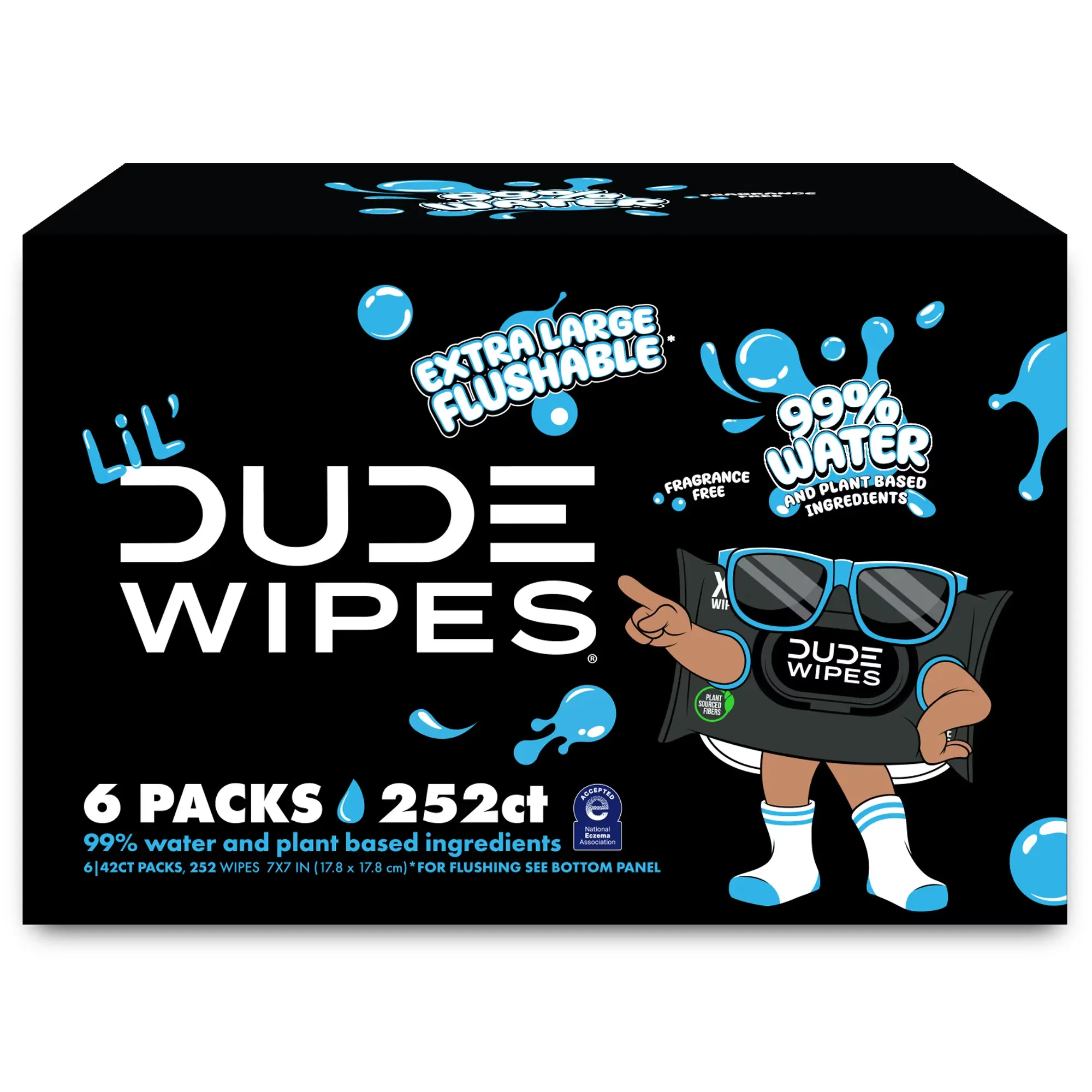 LiL' DUDE Flushable Wipes, Extra Large Fragrance Free Wet Wipes, 126 Count, 3 Pack