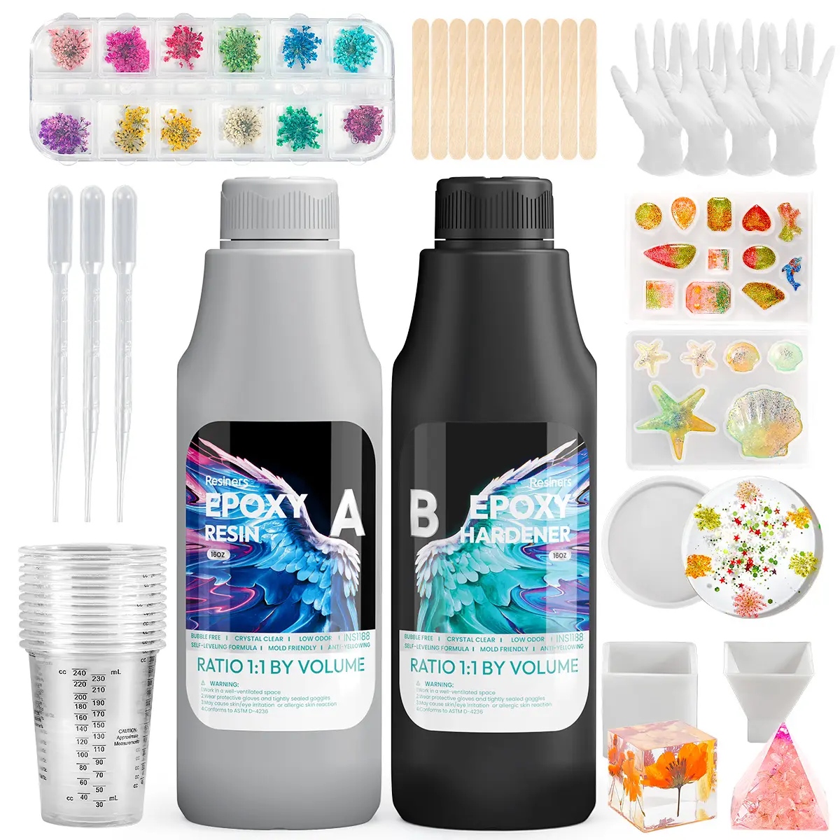 Resiners 32 oz Crystal Clear Epoxy Resin Starter Kit,Resiners 1 gallon Crystal Clear Epoxy Resin Starter Kit,Casting Epoxy Resin,Bubble Free & Crystal Clear Epoxy Resin Kit,2 Part Resin and Hardener for Jewelry Making,Crafts,Tumbler,Art