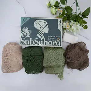 4 pack African Exfoliating Net Sponge Ethically Sourced from Nigeria Bath Sponge Smooth Skin Shower Body Care Tool Quick-Drying Hygienic Solution loofah back washer other area bag wax bean Ergonomic Lymphatic Contour Brush blood circulation accessory outd
