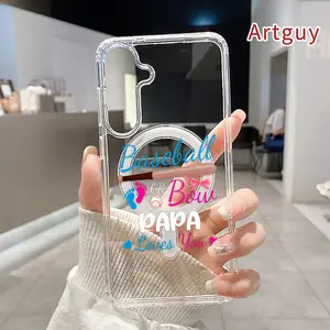 Magnetic Soft Case for Samsung Galaxy S26 Edge S23 Ultra S24 Plus FE S25 S22+ Baseball Baby Love Pattern Anti-Yellowing Shockproof ultra-thin Silicone Crystal Transparent Acrylic Large Hole Cover Supports Wireless Charging