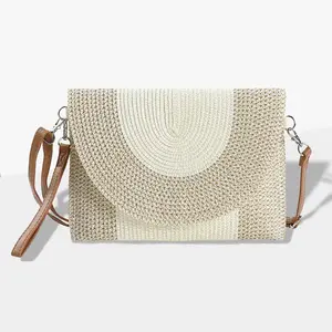 Solid And Mixed Color Two Tone Straw Clutch / Crossbody Bag