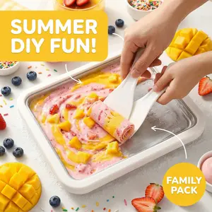 Rolled Ice Cream Maker, Instant Ice Cream Roller Tray with Lid and 2 Spatulas, Food Grade Premium Stainless Steel Cold Plate No-electricity for Fun Family Activities, DIY Parent-Child Time