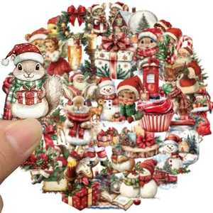 Vintage Christmas Stickers Set, Vintage Aesthetic, Santa & Snowman Designs, Waterproof Decorations for Cards, Scrapbooks, Scrapbooking, Gifts, Perfect for Kids & Teens