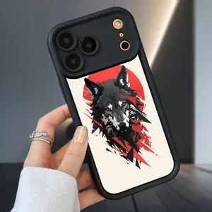 Red Moon Wolf Soft Case for iPhone 17 Air 16 16e 15 14 13 12 11 Pro Max Plus X XS TPU Bumper Camera Lens Protection Rugged Durable Phone Cover for