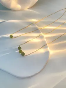 Minimalist Natural Hetian Jade Necklace, Nephrite Dainty Choker with Dainty Gold Filled Chain