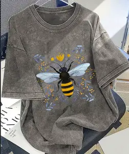 "Floral Bee" 100% Cotton Washed T-Shirt