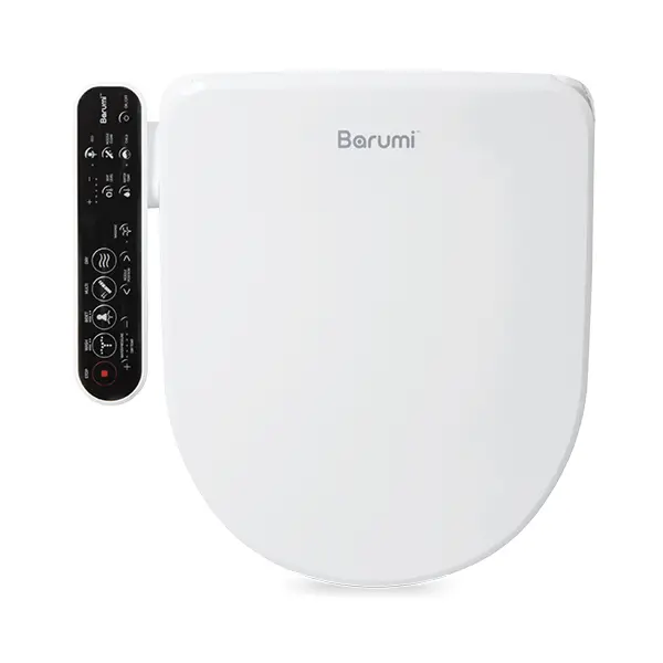 Barumi BM-4001 Electric Round Bidet Attachment for Toilet, Adjustable Warm Seat, Air Dryer, Water Temperature, and Pressure, Self Cleaning, Child Mode, Eco Mode, Adjustable Stainless Steel Nozzle