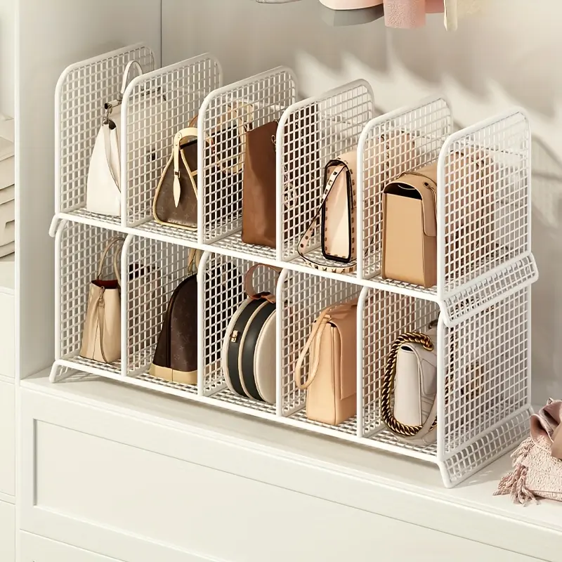 White Metal Wardrobe Organizer Shelf - Heavy-Duty Multi-Compartment Dress & Bag Storage Rack with Adjustable Shelves, Space-Saving Cabinet Divider for Closet, Dresser, Retail Display (Sturdy Metal Frame)