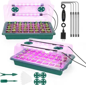 2-Pack Seed Starter Trays Kit with Grow Light & Humidity Dome, 80 Cells, Adjustable Brightness, Timed Plant Germination for Indoor Seedling Growing (Home Improvement Garden Supplies)