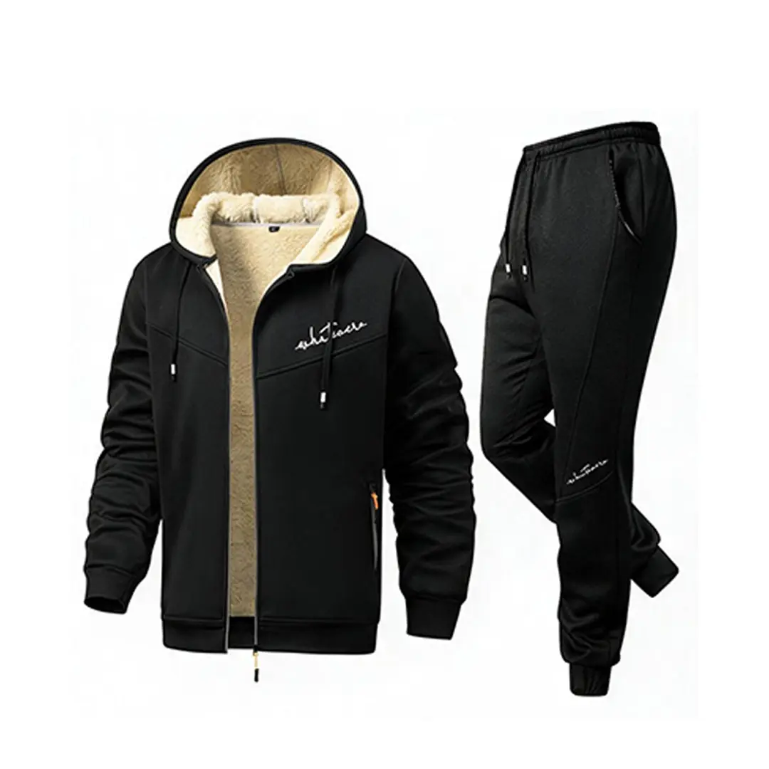 MEN'S LAMB FLEECE LINED HOODIE TRACKSUIT SET FULL ZIP UP WINTER WARM 2 PIECE SWEATSUIT CASUAL ATHLETIC JOGGER SET WITH ZIP POCKETS FOR COLD WEATHER