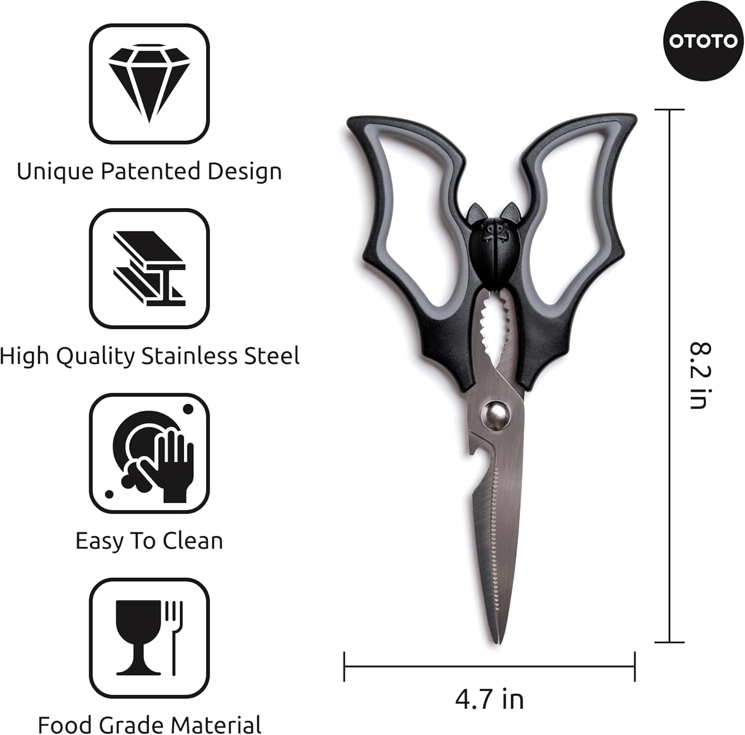 OTOTO Elizabat Kitchen Scissors - Viral Gothic Home Decor | Aesthetic Spooky Kitchen Tool | High-Quality Precision Blades | Perfect Stocking Stuffer for Halloween Fans | TikTok Must-Have | Funky Kitchen Supplies | Kitchen Accessories