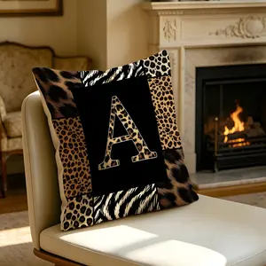 45×45cm 1Pcs Leopard Print Letter Throw Pillow, High-Elastic Filling Not Easy to Deform, Skin-Friendly Fabric for Comfort, Personalized Letter with Wild Leopard Print, Suitable for Living Room and Bedroom, Combining Practicality and Trendy Personality.