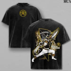 White Ranger Power Rangers Edition Double Printed Oversize Lightweight Acid Washed Tee TV Series Graphic Design Top Cotton Streetwear Movie T-Shirt Clothes Menswear Womenswear Apparel Classic 7XF
