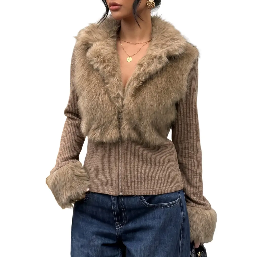 Dokotoo Women's Casual Fashionable Street Style Faux Leather Zip-Up Long Sleeve Raw Hem Jacket Autumn Clothing Fall Clothes