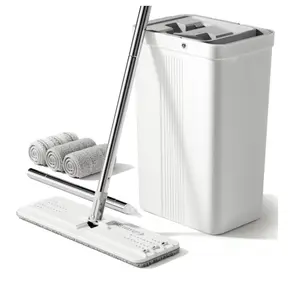 Mop and Bucket Set with Flat Mop Head Spin Function 3 Microfiber Pads for Wet Dry Use Dust Mop for Wall Cleaning Efficient Wringer Ideal for Floor and Wall Cleaning