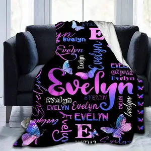 1pc Personalized Simple Art Gradient Butterfly Print Customed Flannel, Customization Your Name Flannel Blanket, Soft And Warm Memorable Moments Commemorative Blanket, Great Holiday Gift For Father's Day, For Graduation, For Weddings
