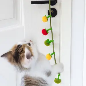 cat toys Tomato & Persimmon String Plush Cat Teaser with Built-in Bell & Catnip, Interactive Indoor Soothing Chew Kicker for Kittens and Adult Cats