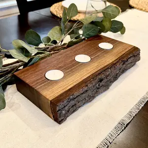 Live Edge Tea Light Candle Holder | Walnut Wood Table Centerpiece | Rustic Wood Decoration |