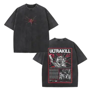 ULTRAKILL Video Game Vintage Graphic Washed Cotton T Shirt Casual Streetwear for Men and Women Oversized Fit for Outdoor and Daily Wear
