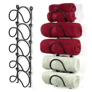 1pc/set Towel Rack Bathroom Accessories, Punched-Free Wall Mounted Towel Lron Wrought Rack, Multifunctional Storage Wine Rack For Home
